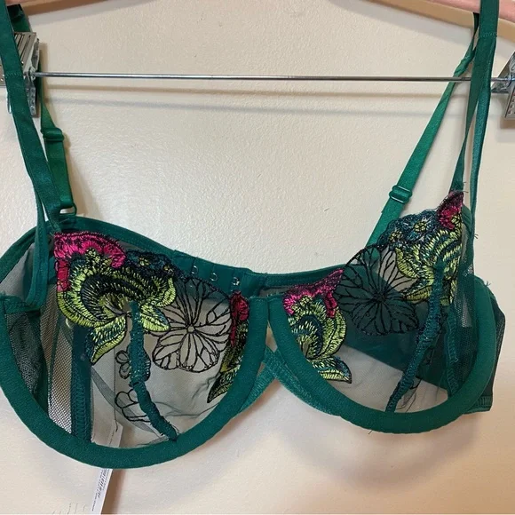 Adore Me Alyshia Demi Green Floral Sheer Bra. Size 34C NWT - Picture 4 of 10